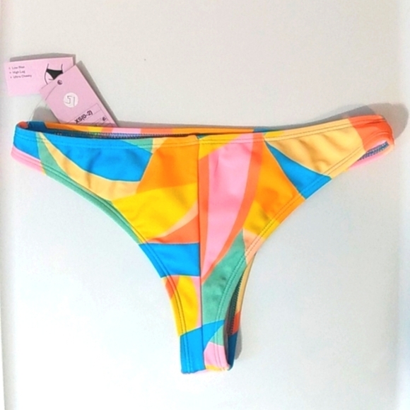 WILD FABLE LOW-RISE HIGH-CUT ULTRA CHEEKY MULTI PASTEL BIKINI BOTTOM SZ XS NWT - Picture 3 of 4